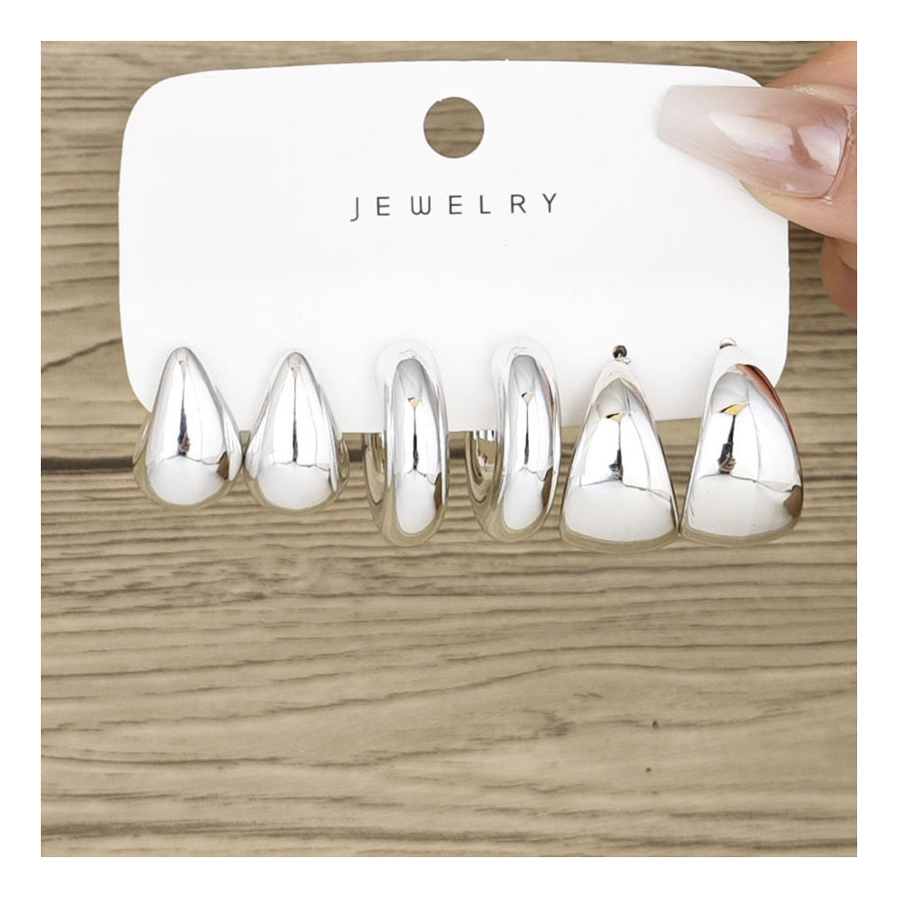 Photos - Earrings 6pcs Chunky Gold Plated Waterdrop Hoop Earring Set For Women European And American Minimalist(AYA5789202)