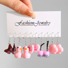 (W7) New Fashion Cute Cartoon Pink Earring Set Colorful Dopamine Acrylic Earrings For Women Girls