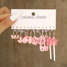 (W8) New Fashion Cute Cartoon Pink Earring Set Colorful Dopamine Acrylic Earrings For Women Girls