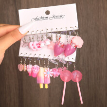 (W10) New Fashion Cute Cartoon Pink Earring Set Colorful Dopamine Acrylic Earrings For Women Girls