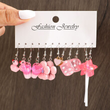 (W9) New Fashion Cute Cartoon Pink Earring Set Colorful Dopamine Acrylic Earrings For Women Girls
