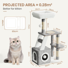(Light Grey/Beige) 107cm Cat Tree Four-Layer Soft Plush Cat Tower With Scratch Post Top Perch