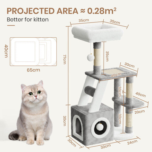 (Light Grey/Beige) 107cm Cat Tree Four-Layer Soft Plush Cat Tower With Scratch Post Top Perch