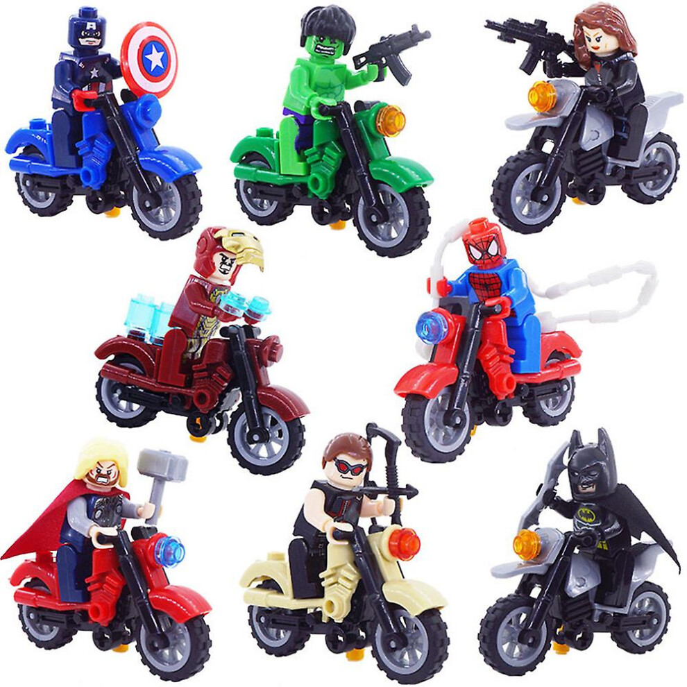8pcs/set Superhero With Motorcycle Building Blocks Figures Assembly Minifigures For Kids Toys