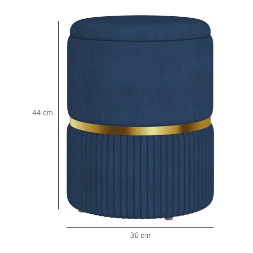 Homcom HOMCOM Round Pouffe Storage Footstool with Cushioned Top Hidden Space Blue 2