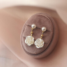 Women's earrings - camellia pendant - pearl earrings - teardrop jewellery - gifts for girls