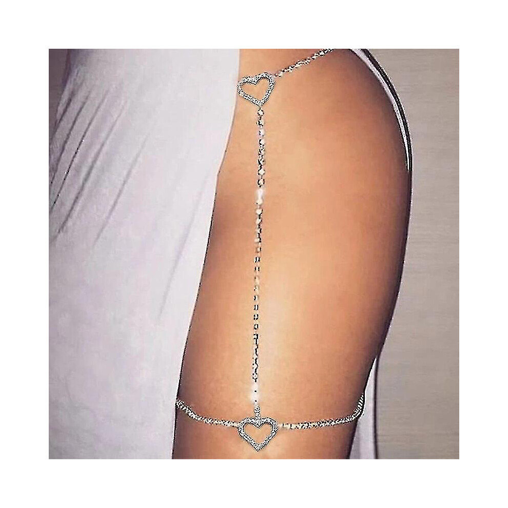 Chaîne de cuisses sexy avec cœur en strass pour femmes Chaîne de cuisses en cristal brillant pour harnais Accessoires corporels