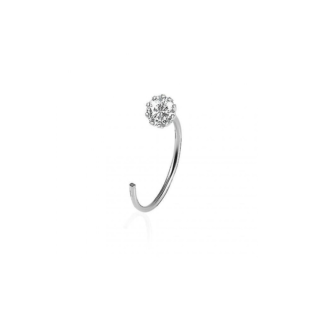 925 Sterling Silver Jeweled Flower Set Open Hoop Nose Ring-image