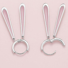 Fashion 925 Sterling Silver Pink Rabbit Ears Dangle Earrings for Women Girls Earrings Cute Earrings Party Birthday Gifts Jewelry