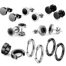 Black Stud Earrings Men Women Ear Tunnel Stainless Steel Punk Earring Ear Stud