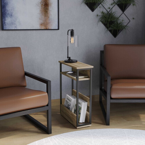 URBN Living (Oak) 3 Tier Slim Coffee Side Table Newspaper Magazine Shelf Rack Bedside Sofa End 2