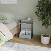 (Grey) 3 Tier Slim Coffee Side Table Newspaper Magazine Shelf Rack Bedside Sofa End