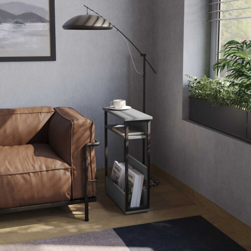 URBN Living (Grey) 3 Tier Slim Coffee Side Table Newspaper Magazine Shelf Rack Bedside Sofa End 2