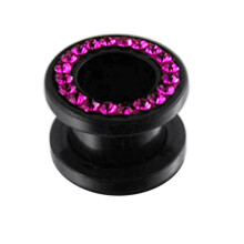 22mm Multi Fuchsia Crystal Stone Around Black Uv Acrylic Flesh Tunnel Ear Piercing Jewelry