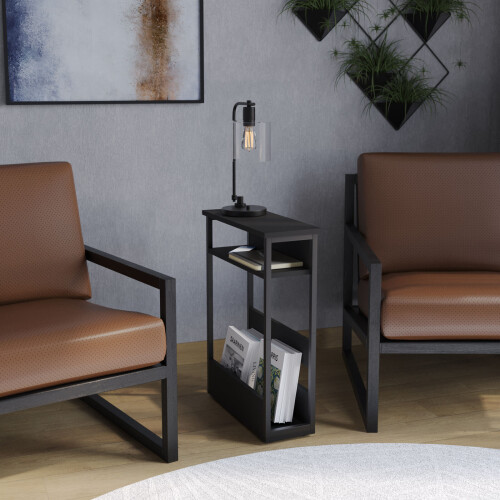 URBN Living (Black) 3 Tier Slim Coffee Side Table Newspaper Magazine Shelf Rack Bedside Sofa End 2