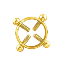 (Golden) Adjustable Titanium Round Fake Non-piercing Nipple Ring Shield Jewelry