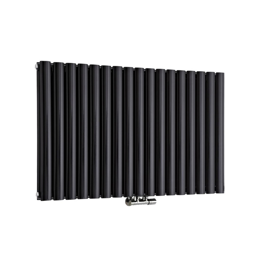 Nes Home 1020 x 600 mm Horizontal Side Connection Radiator Black Double Oval