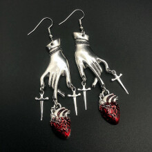 (C) Halloween Decorative Jewelry New Vintage Water Drop Ruby Hand Earrings Gifts For Girls Fashion Exaggerated Earring Halloween Day