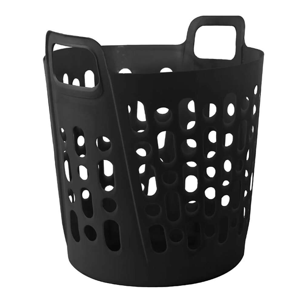 (Black) 45L Large Flexible Laundry Basket Home Clothes Washing Tall Plastic
