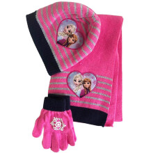 (B) Frozen Anna Elsa Character Kids Girls Winter Cartoon Knitted Beanie Hat Scarf Neck Warmer Gloves Set