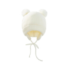 (White Hat) Cute Knitted Pompom Baby Hat Thick Warm Girls Boys Beanie Winter Ear Warm Cap Set Kids Gloves Hats Bonnet