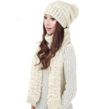 (White) Womens Winter Hat And Scarf Neck Wrap Beanie Cap