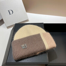 (New beige) 21 Colours Real Rabbit Fur Beanie Winter Women's Hat Luxury Rhinestone Monogram Knitted Hat Ladies Autumn/winter Warm Skullies