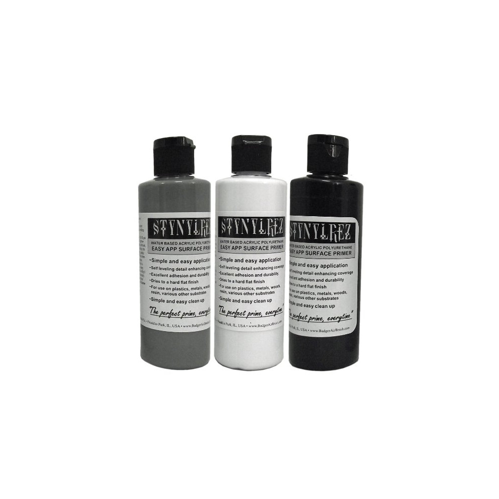 Badger Air-Brush Co. SNR-410 Stynylrez, 3 Piece Assortment, White, Gray, Black, 12 Ounce