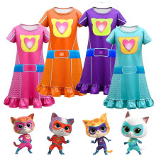 (150 cm, 81325-pink) Kids Dresses For Girls Super Kitties Nightdress Summer Clothes Cartoon Nightgown Short-sleeved Pajamas Baby Children Homewear