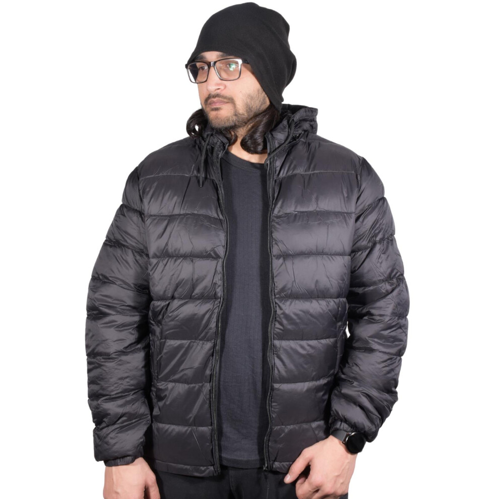 (Black, XL) Mens Jacket Bomber WarmPadded Water-Resistant Coat