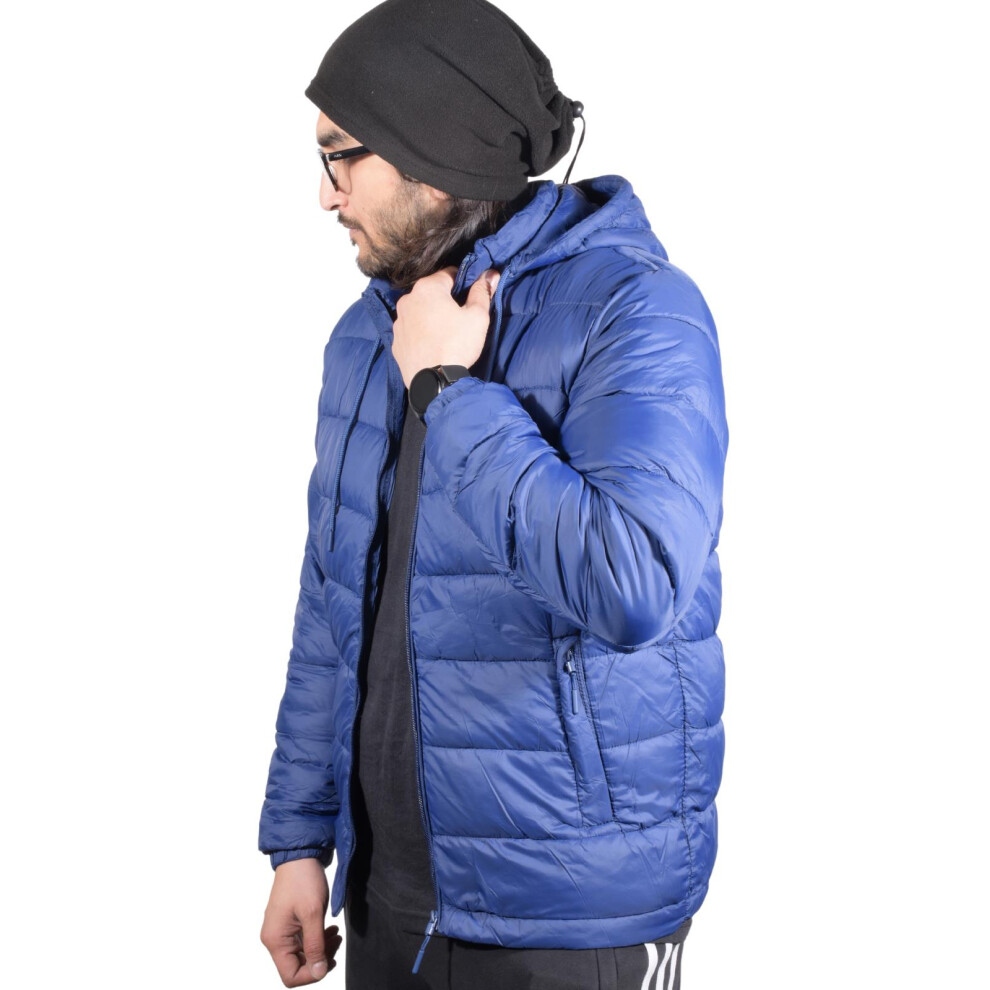 (Blue, L) Mens Jacket Bomber WarmPadded Water-Resistant Coat