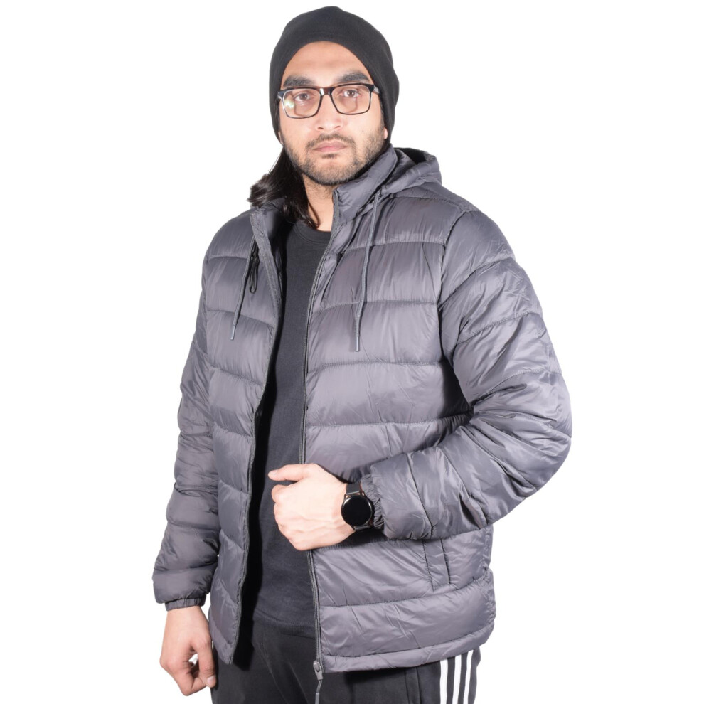 (Dark Grey, M) Mens Jacket Bomber WarmPadded Water-Resistant Coat