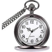 (Black) Mens Pocket Watch with Chain, Classic Vintage Quartz Pendant Fob Pocket Watches,Men Pocket Watch as Retro Gifts for Father's Day/Birthday,w