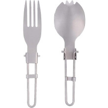 Foldable stainless steel camping cutlery (spoon, fork) - Portable utensils for travel, picnics, camping and hiking