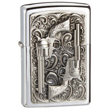 Zippo Lighter Revolver Emblem Brushed Chrome Windproof Flame Flip Top Refillable