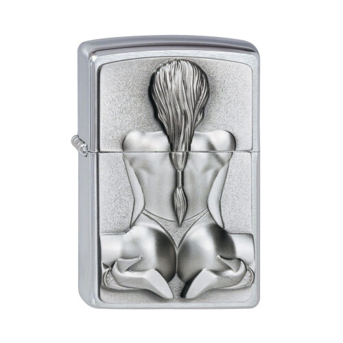 Zippo Zippo Lighter Kneeling Girl Emblem Brushed Chrome Windproof Flame Refillable