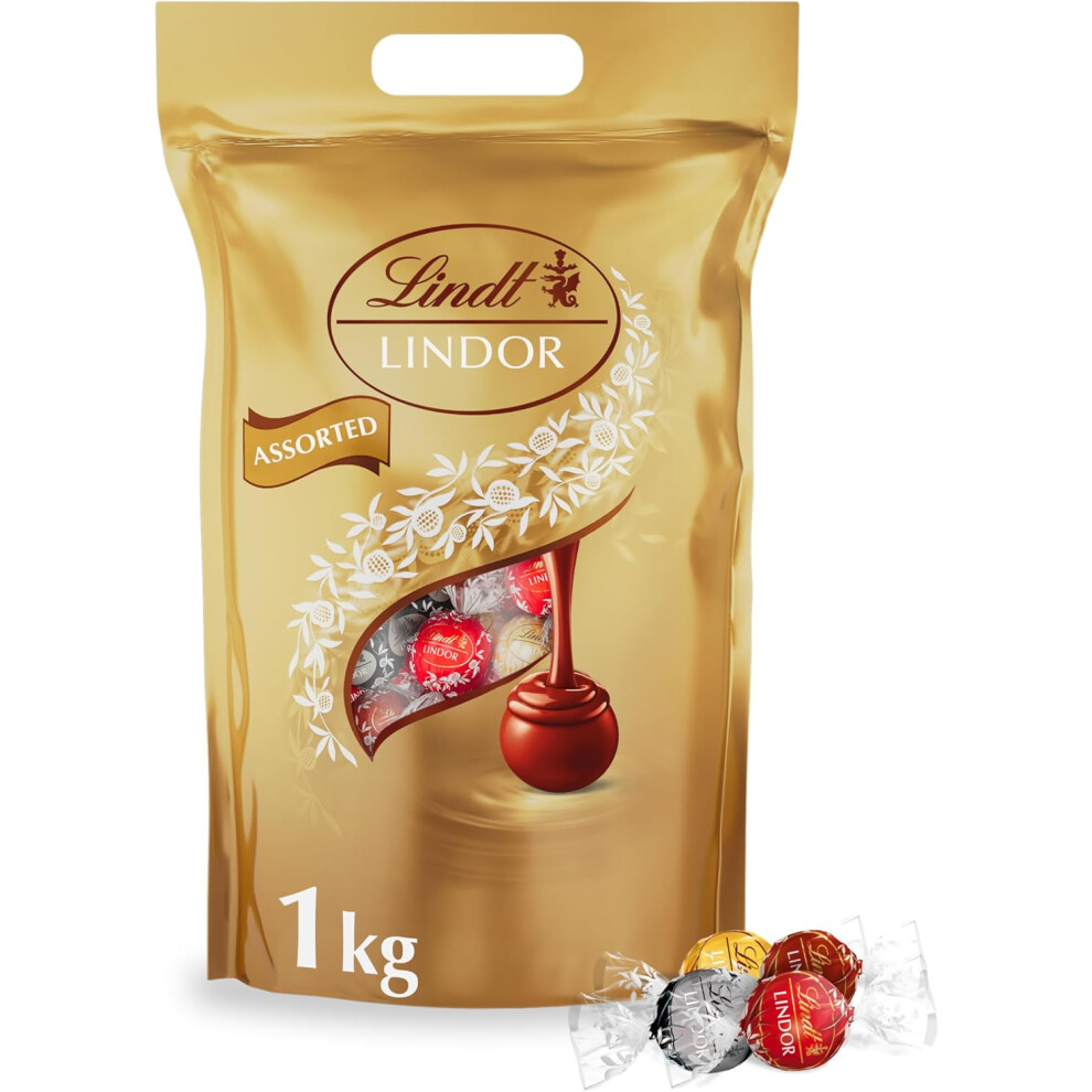 Lindt Lindor Assorted Chocolate Truffles Bag - Approx 80 balls, 1kg - Chocolate Truffles with a Smooth Melting Filling - Gift Present or Sharing Box