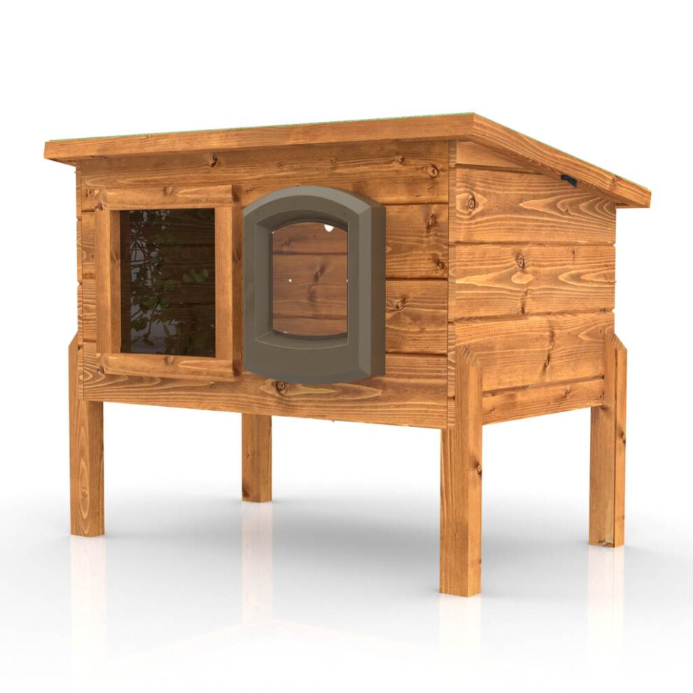 Outdoor Microchip Self Heating Cat House Kennel with One Way Privacy Window