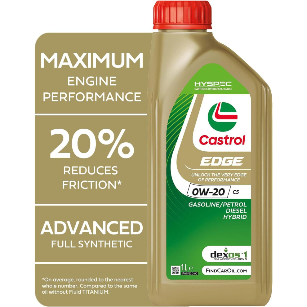 Castrol EDGE 0W-20 C5 Engine Oil 1L, Gold