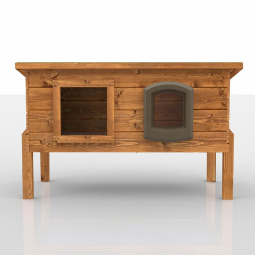 XL Outdoors Microchip Self Heating Cat House Kennel with One Way Privacy Window