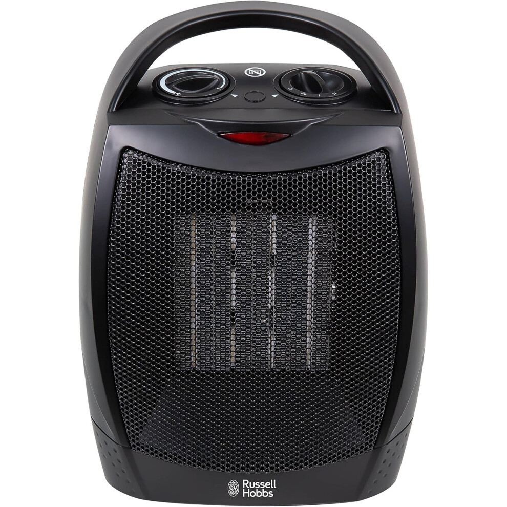 Russell Hobbs 1500W/1.5KW Electric Heater Black PTC Ceramic Space Heater, Portable Upright, 2 Heat Settings, Overheat Protection