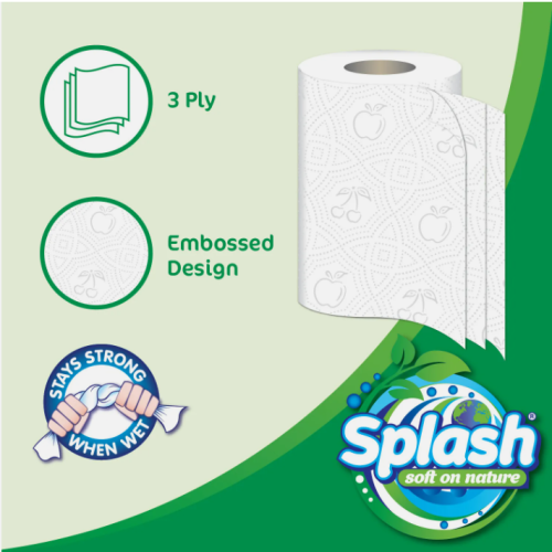 (24 Rolls) Strong Jumbo Kitchen Roll Splash 3ply Eco Friendly 2