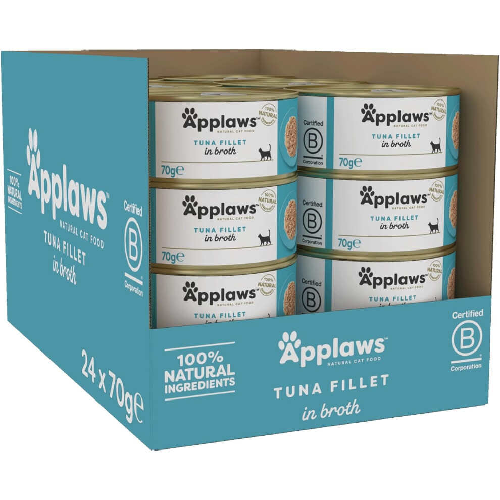 Applaws 100% Natural Wet Cat Food 24 X 70g Tuna Fillet Tins In Broth