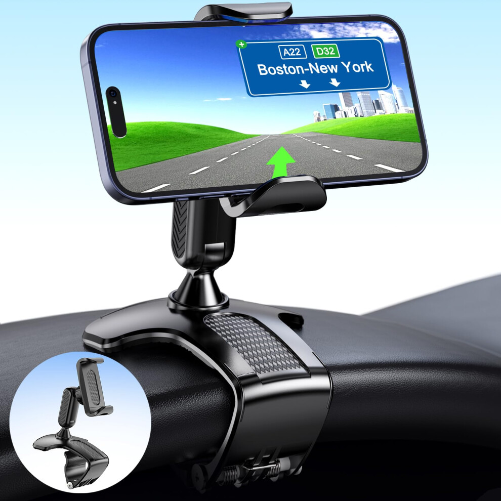 Chdfkkd Car Phone Mount, Cell Phone Holder For Car 360 Degree Rotation Dashboard Car Clip Mount Stand Suitable For 4.7 To 6.5 Inch Smartphones (Black) Black 612789239849