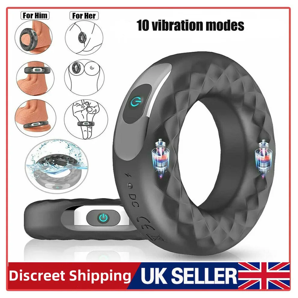 10-Speed USB Rechargeable Vibrating Silicone Penis Ring for Men Women