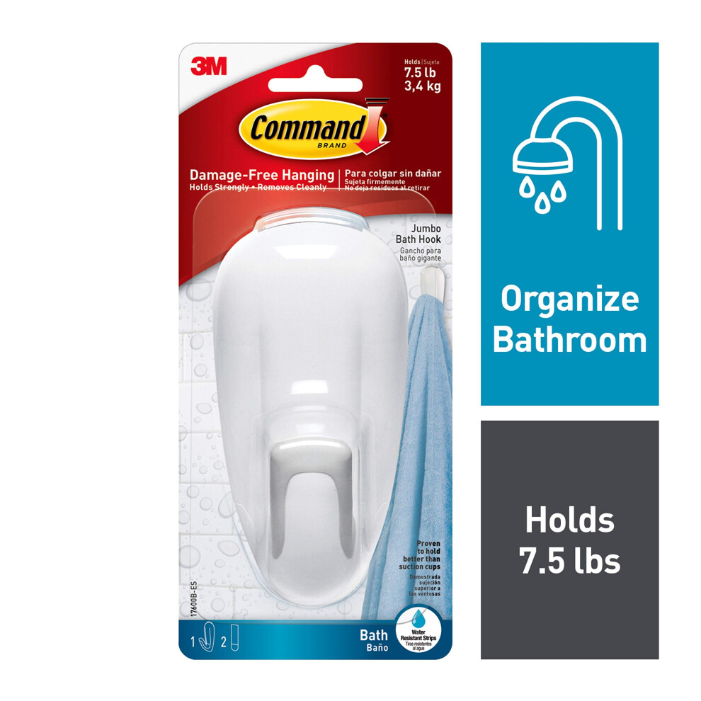 Photos - Other Furniture Command Bathroom Hook with Water-Resistant Strips, 1-Hook, 2-Strips, Organize Damage-Free Commando - 17600B-ES