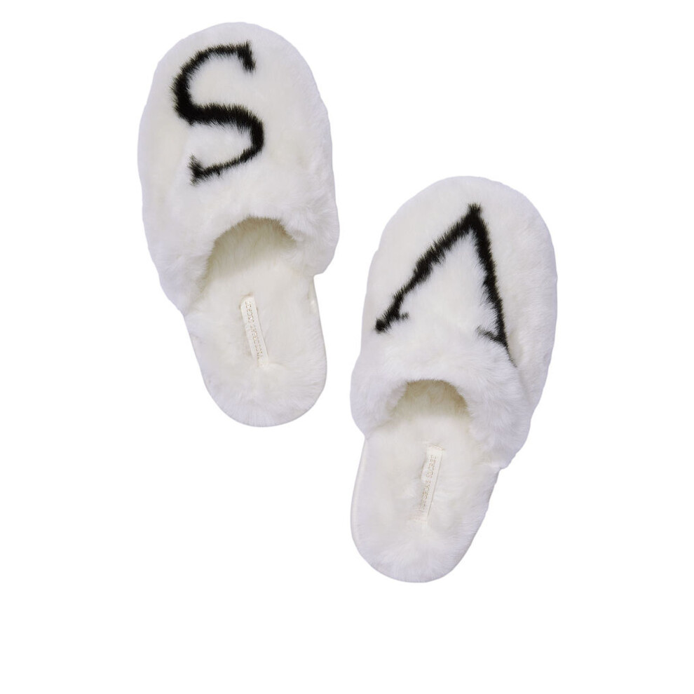 VICTORIA SECRET SLIPPERS VANILLA WHITE FAUX FUR CLOSED TOE MEDIUM UK-5