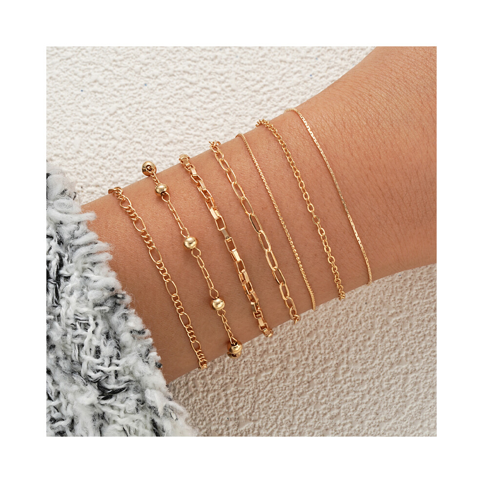 (AYAGold Color) 7 Pcs Bohemian Minimalist Bracelet Set Fashion Retro Thick Twist Cuban Chain Bracelets-image-OPC-PFVTQ9F-NEW