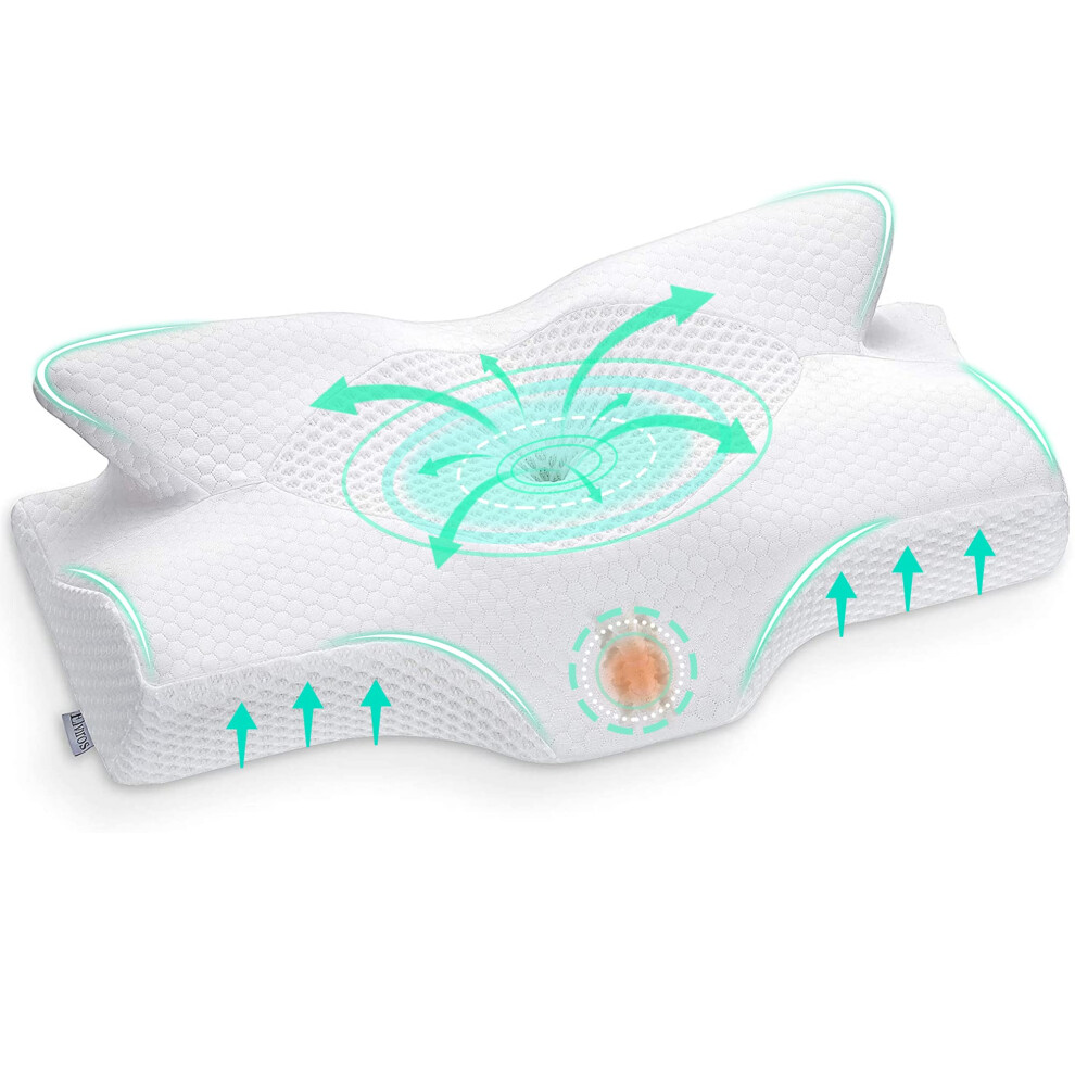 Elviros Cervical Memory Foam Pillow, Contour Pillows For Neck And Shoulder Pain, Ergonomic Orthopedic Sleeping Neck Contoured Support Pillow For Side