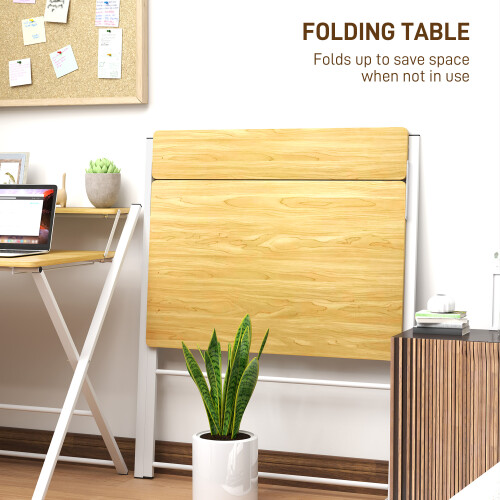 Homcom HOMCOM Folding Desk with 2-Tier Shelf for Home Office, Maple Wood-effect 2